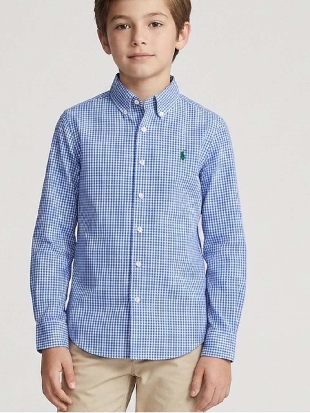 Ralph Lauren Boys Blue Gingham Plaid Button Down Shirt Size M (10-12)